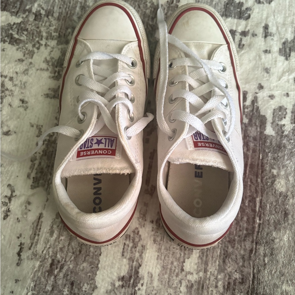 Converse White Low Top Canvas Sneakers with Red Trim